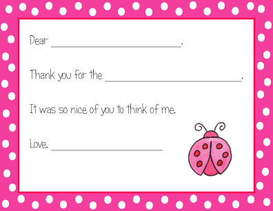 Pink Ladybug Fill In Thank You Notes